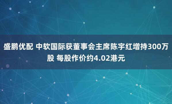 盛鹏优配 中软国际获董事会主席陈宇红增持300万股 每股作价约4.02港元